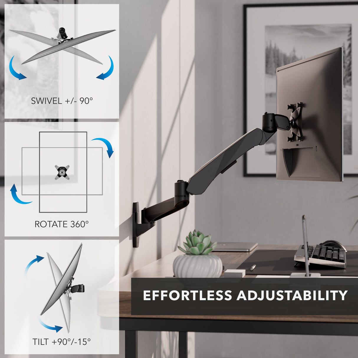Full Motion Single Monitor Wall Mount with Gas Spring Arm Monitor Mount - CLiX Series Full Motion Single Monitor Wall Mount with Gas Spring Arm - Mount-It! -