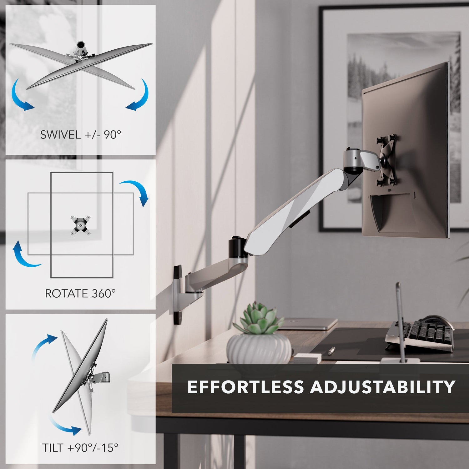 Monitor Mount - CLiX Series Full Motion Single Monitor Wall Mount with Gas Spring Arm - Mount-It! -