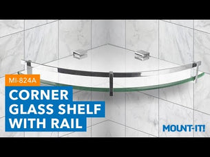 Component Shelves - Corner Glass Shelf with Chrome Rail - Mount-It! - MI-824A Component Shelves - Corner Glass Shelf with Chrome Rail - Mount-It! - MI-824A