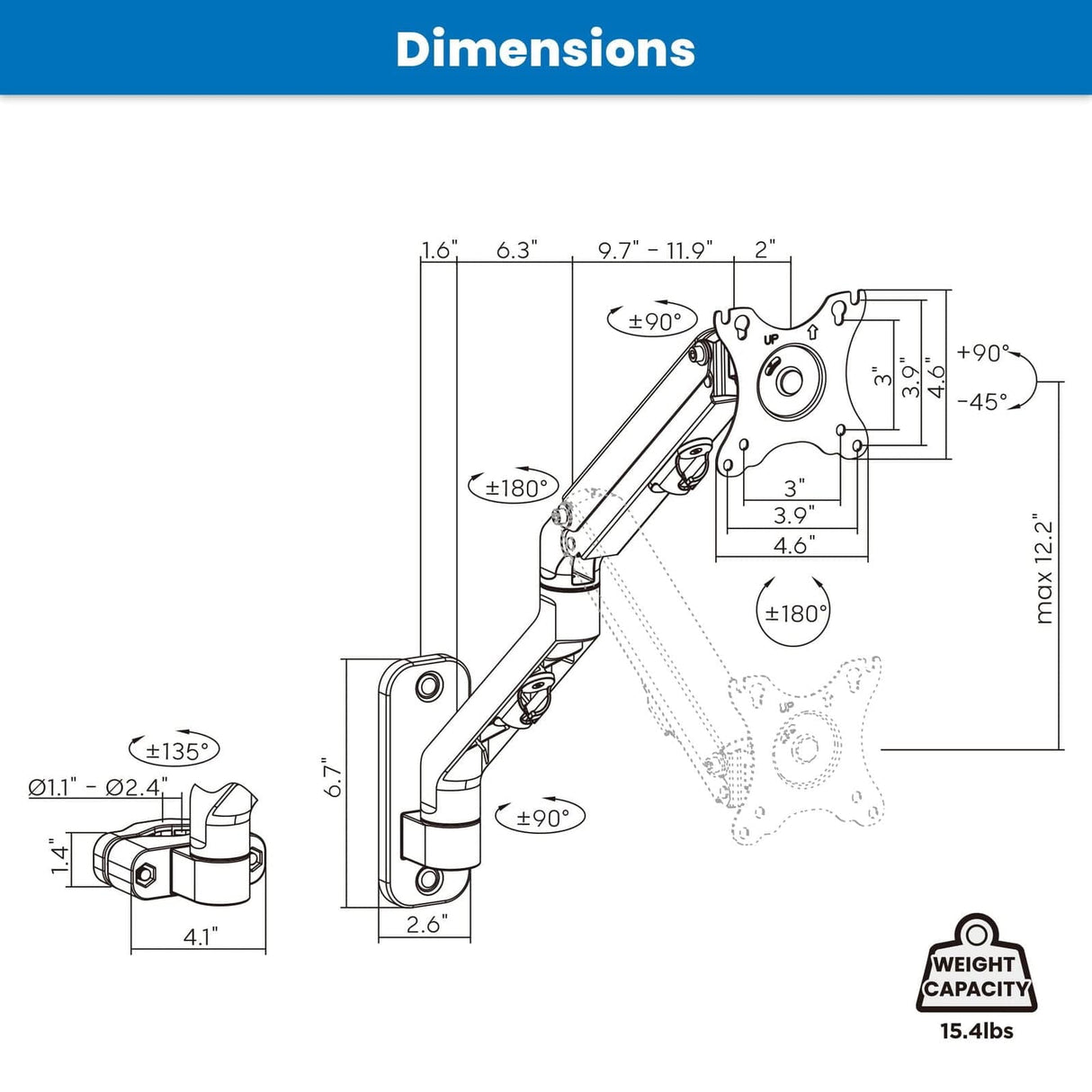 Counterbalance Monitor Arm for Wall and Pole Mounting Monitor Mount - Counterbalance Monitor Arm for Wall and Pole Mounting - Mount-It! - MI-1765