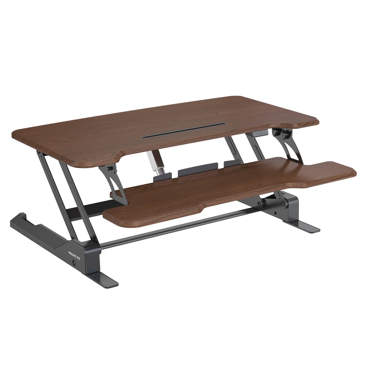 Electric Standing Desk Converter with 38" Desktop - MI-8011 - Dark Walnut Woodgrain