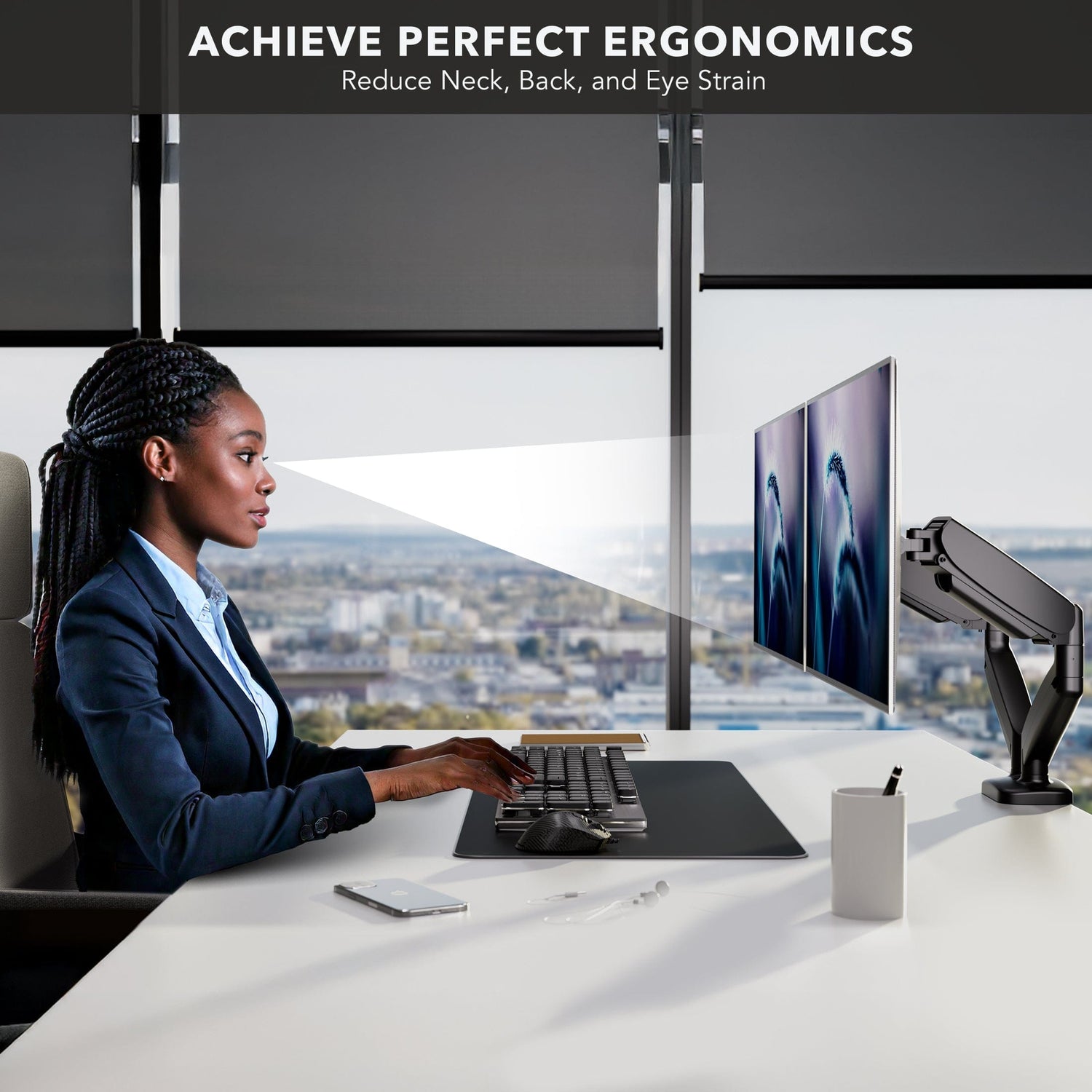 Monitor Mount - Dual Monitor Desk Mount with Gas Spring Arms - Mount-It! - MI-1882BLK