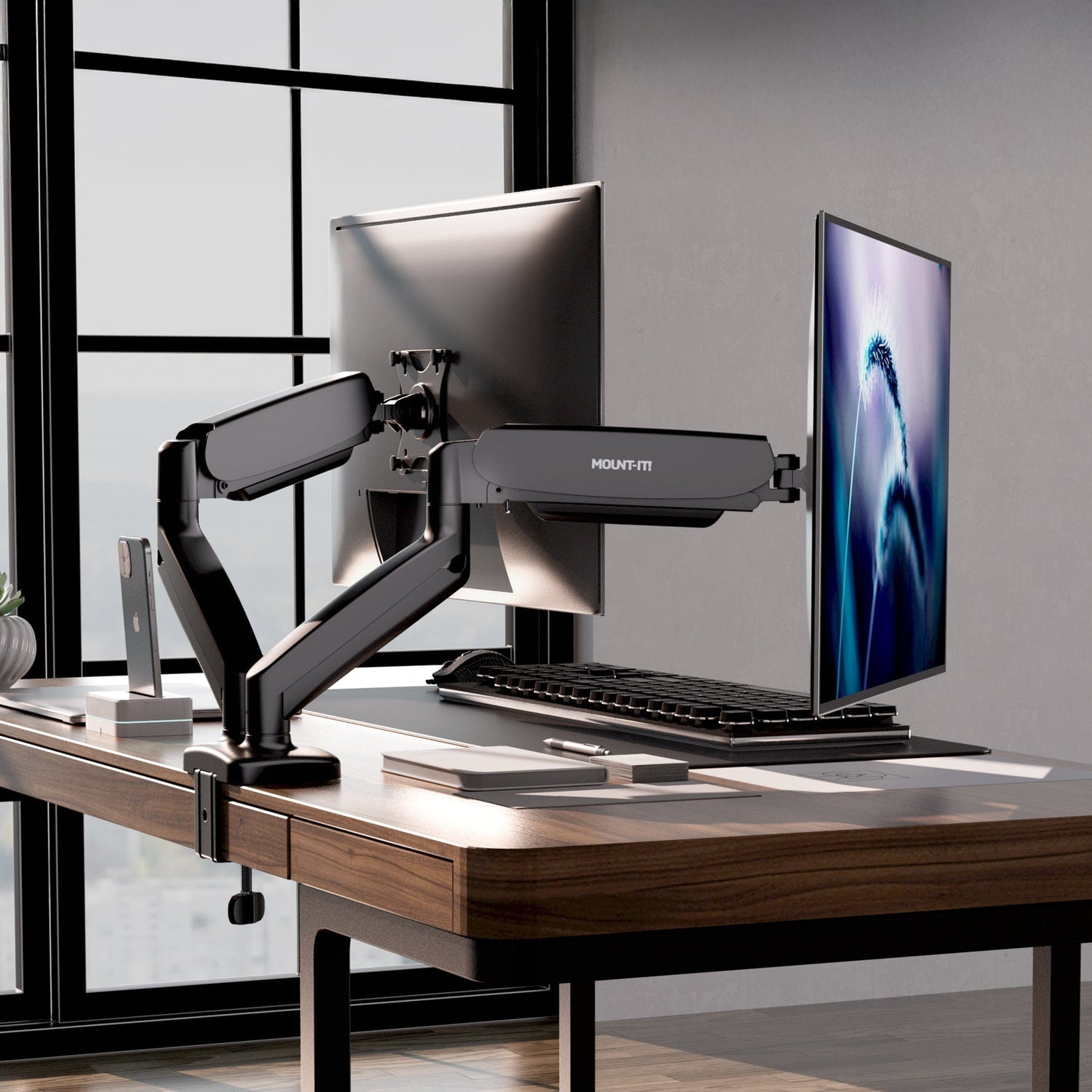 Monitor Mount - Dual Monitor Desk Mount with Gas Spring Arms - Mount-It! - MI-1882BLK