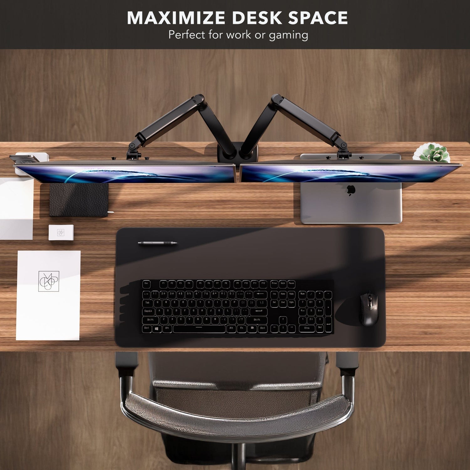 Monitor Mount - Dual Monitor Desk Mount with Gas Spring Arms - Mount-It! - MI-1882BLK