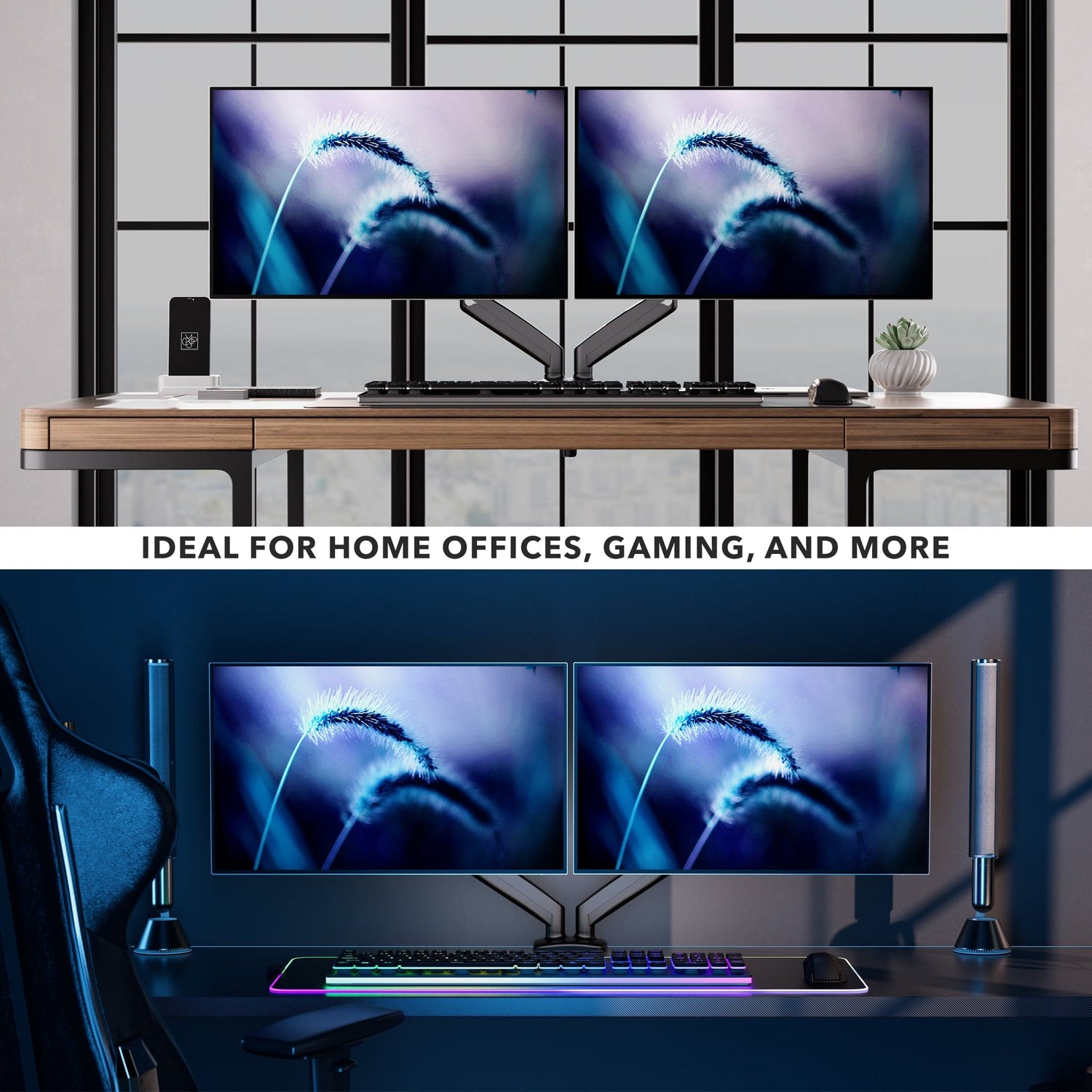 Monitor Mount - Dual Monitor Desk Mount with Gas Spring Arms - Mount-It! - MI-1882BLK