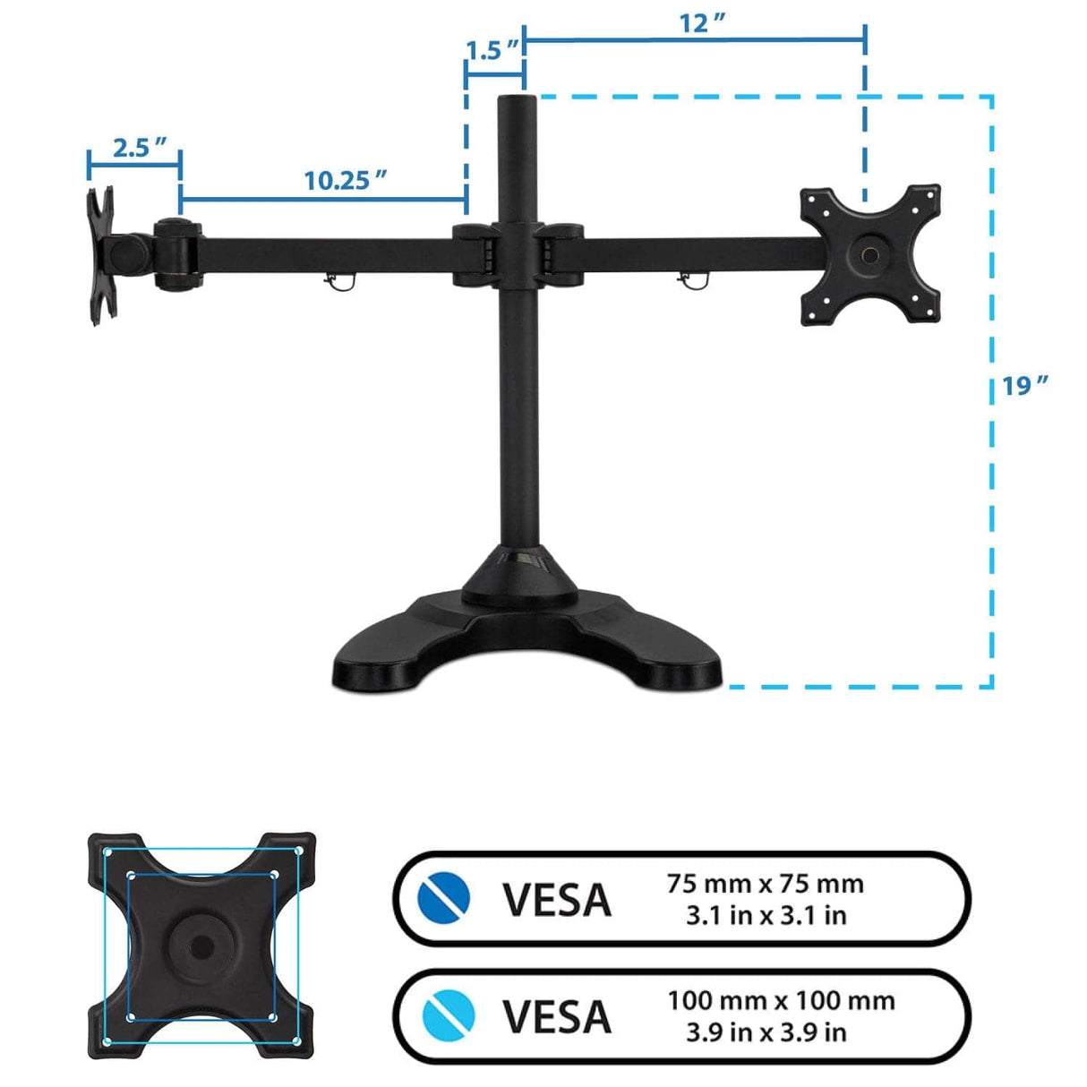 Dual Monitor Desk Stand w/ Articulating Arms Monitor Stands - Dual Monitor Desk Stand w/ Articulating Arms - Mount-It! - MI-781