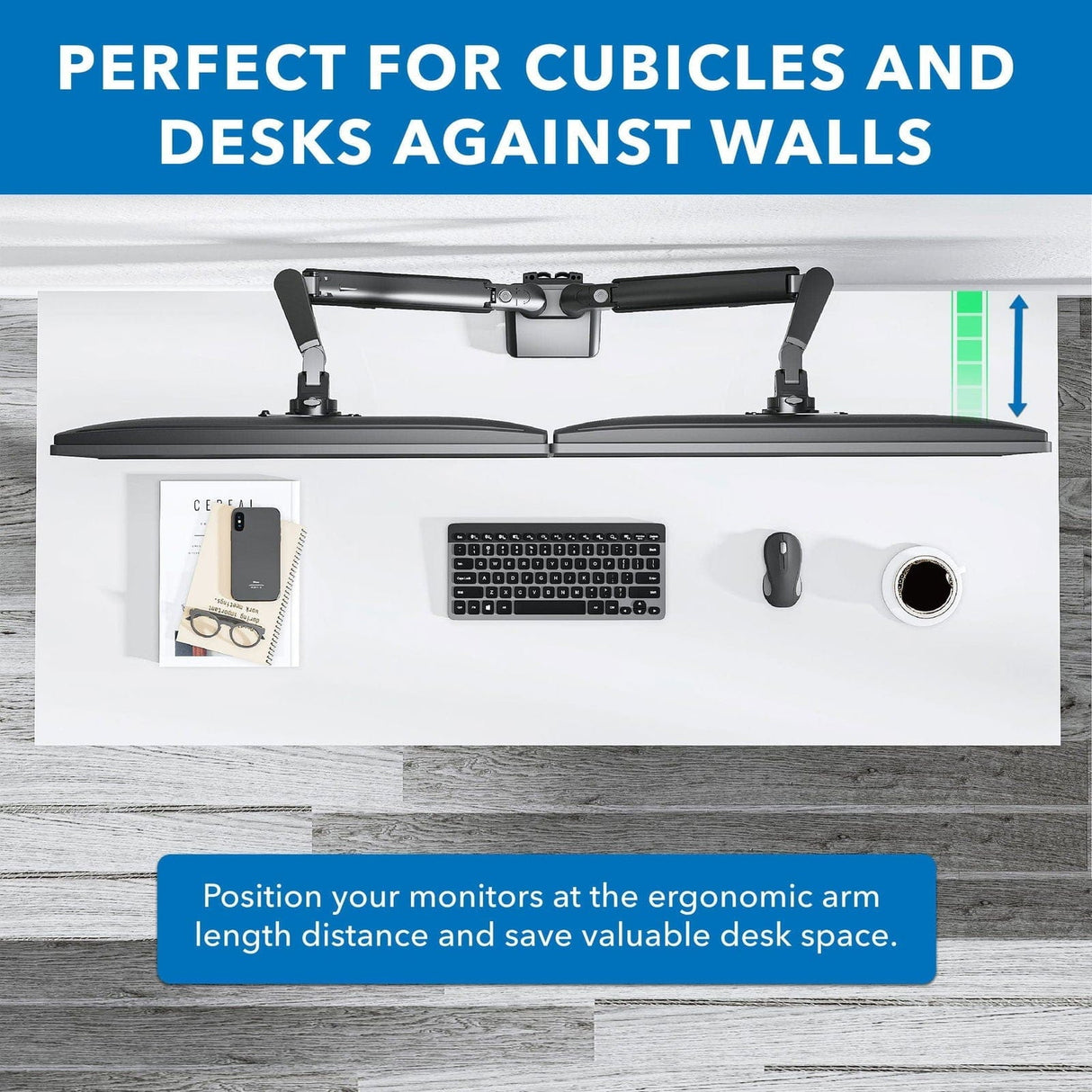 Dual Monitor Mount With Low Profile Gas Spring Arms Monitor Mount - Dual Monitor Mount With Low Profile Gas Spring Arms - Mount-It! - MI-4884B