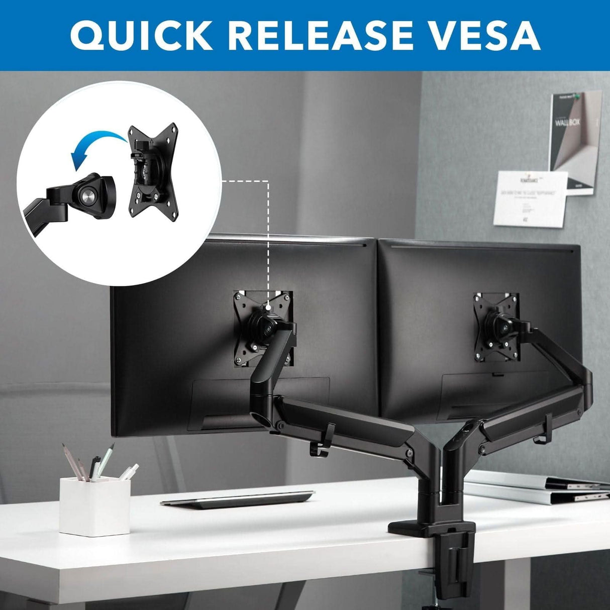Monitor Mount - Dual Monitor Mount With Low Profile Gas Spring Arms - Mount-It! - MI-4884B