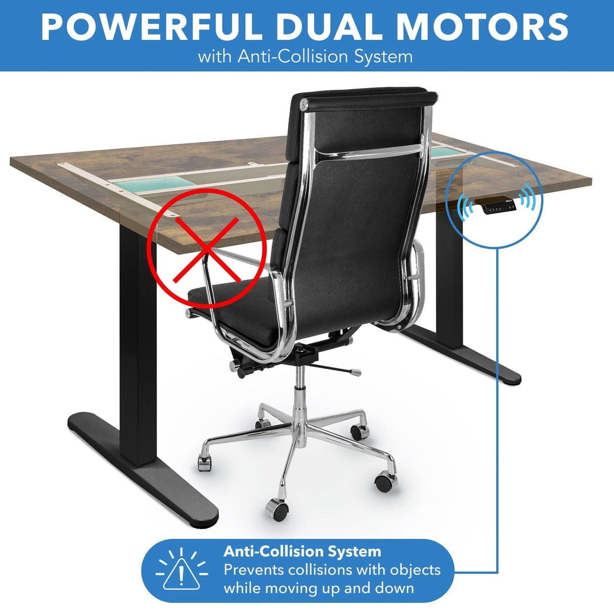 Dual Motor Electric Standing Desk with 55" Tabletop - Black Base Standing Desk - Dual Motor Electric Standing Desk with 55" Tabletop - Black Base - Mount-It! -