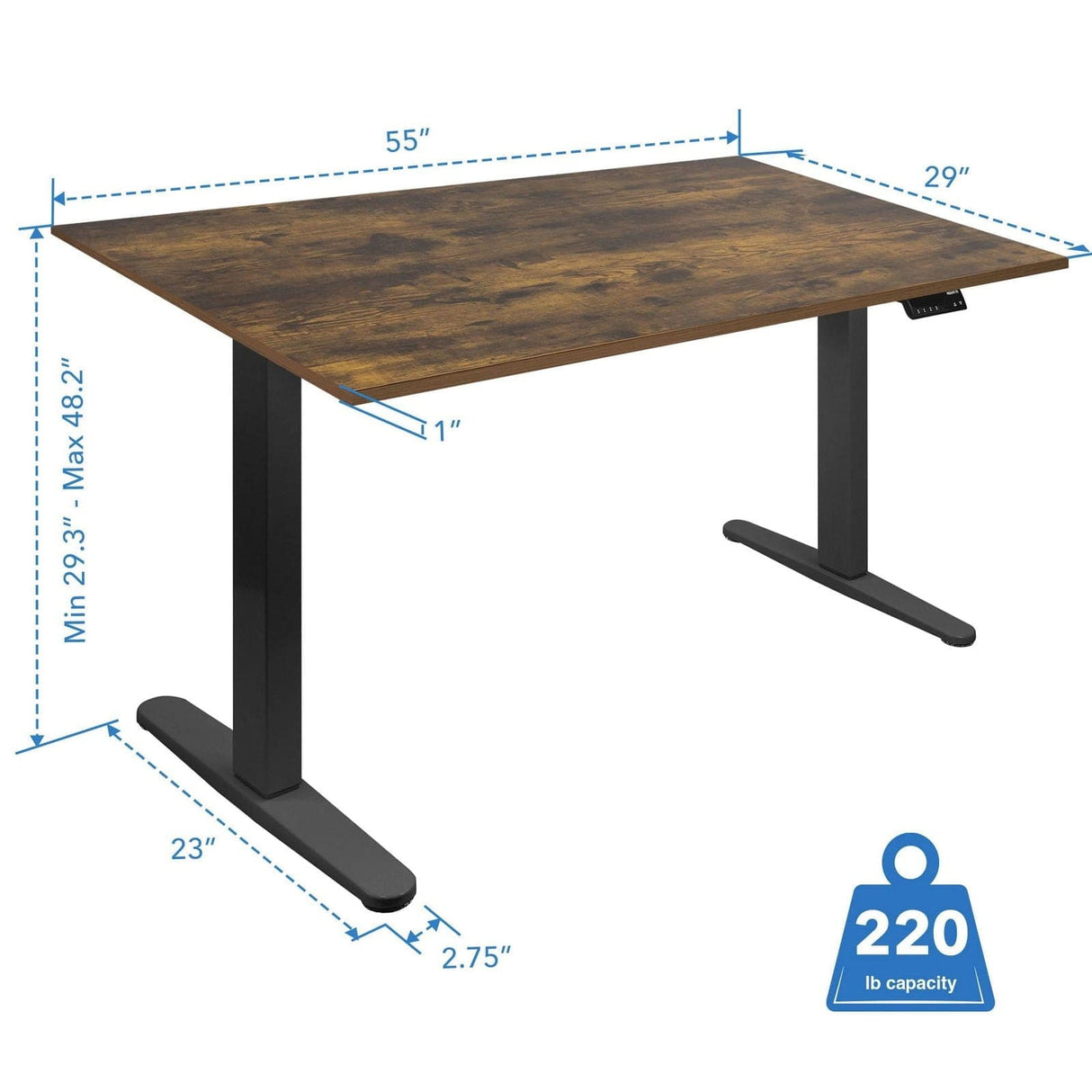 Dual Motor Electric Standing Desk with 55" Tabletop - Black Base Standing Desk - Dual Motor Electric Standing Desk with 55" Tabletop - Black Base - Mount-It! -