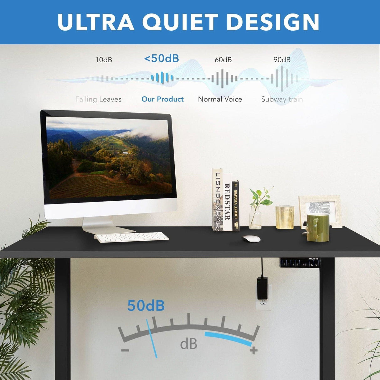 Dual Motor Electric Standing Desk with 55" Tabletop - Black Base Standing Desk - Dual Motor Electric Standing Desk with 55" Tabletop - Black Base - Mount-It! -