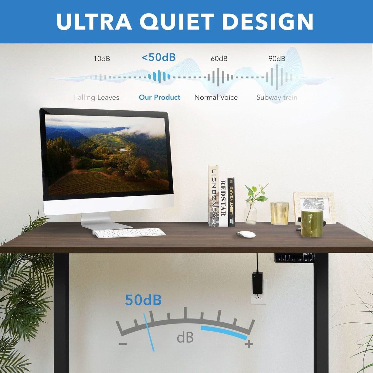 Dual Motor Electric Standing Desk with 55" Tabletop - Black Base Standing Desk - Dual Motor Electric Standing Desk with 55" Tabletop - Black Base - Mount-It! -