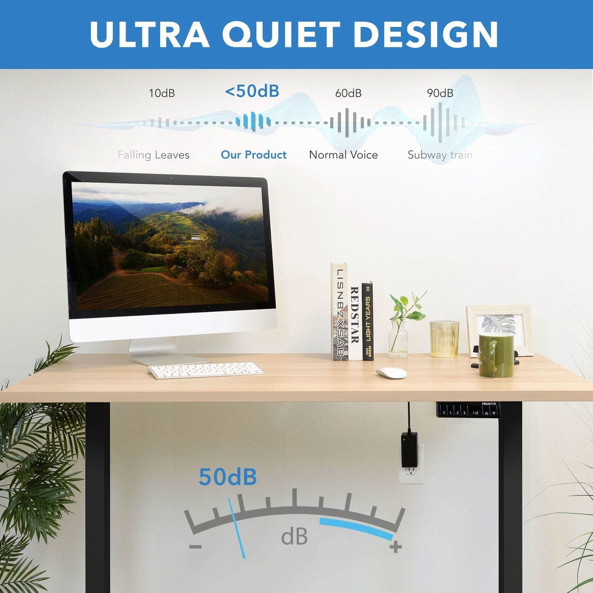 Dual Motor Electric Standing Desk with 55" Tabletop - Black Base Standing Desk - Dual Motor Electric Standing Desk with 55" Tabletop - Black Base - Mount-It! -