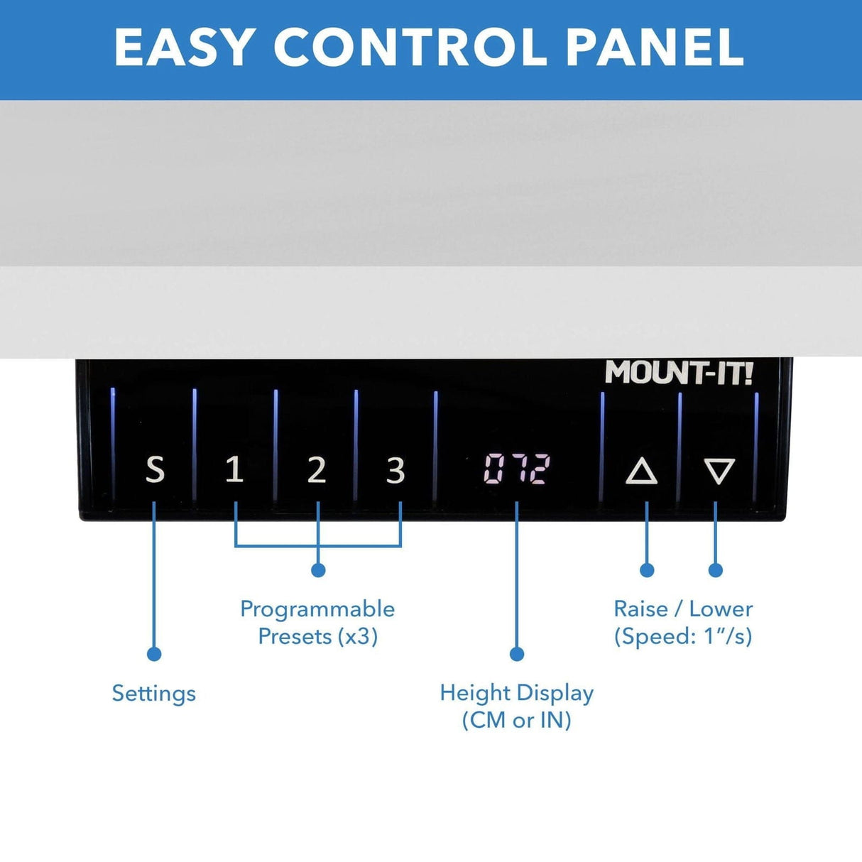 Dual Motor Electric Standing Desk with 55" Tabletop - Black Base Standing Desk - Dual Motor Electric Standing Desk with 55" Tabletop - Black Base - Mount-It! -
