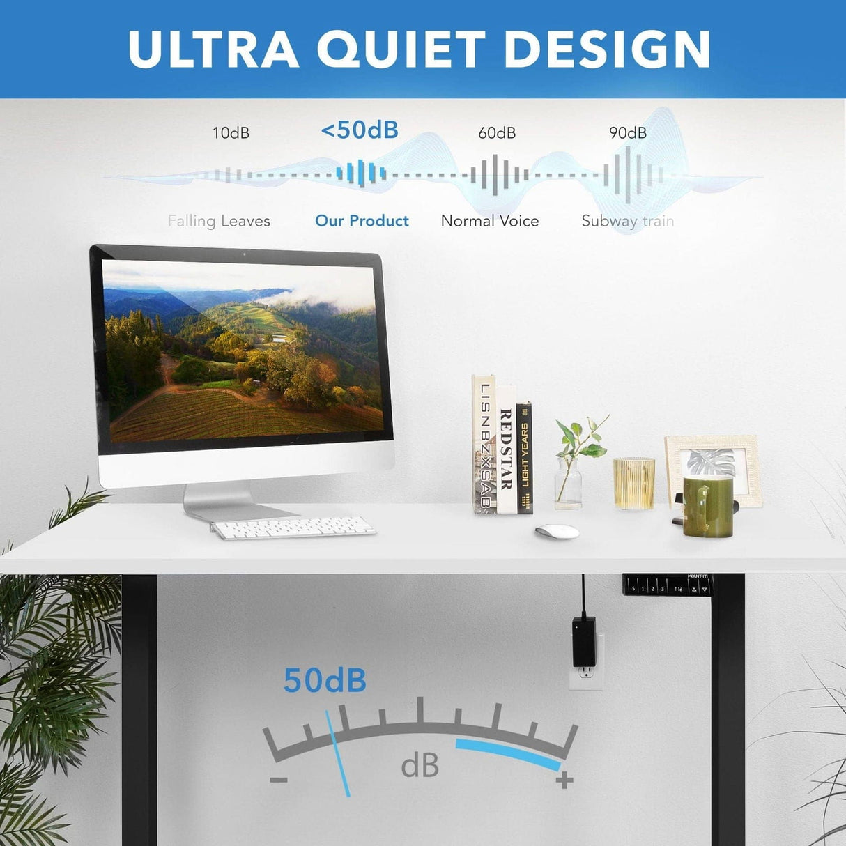 Dual Motor Electric Standing Desk with 55" Tabletop - Black Base Standing Desk - Dual Motor Electric Standing Desk with 55" Tabletop - Black Base - Mount-It! -