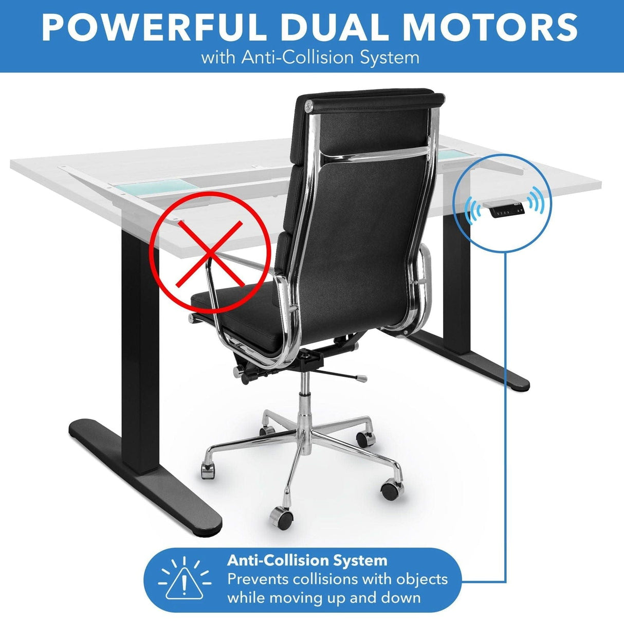 Dual Motor Electric Standing Desk with 55" Tabletop - Black Base Standing Desk - Dual Motor Electric Standing Desk with 55" Tabletop - Black Base - Mount-It! -