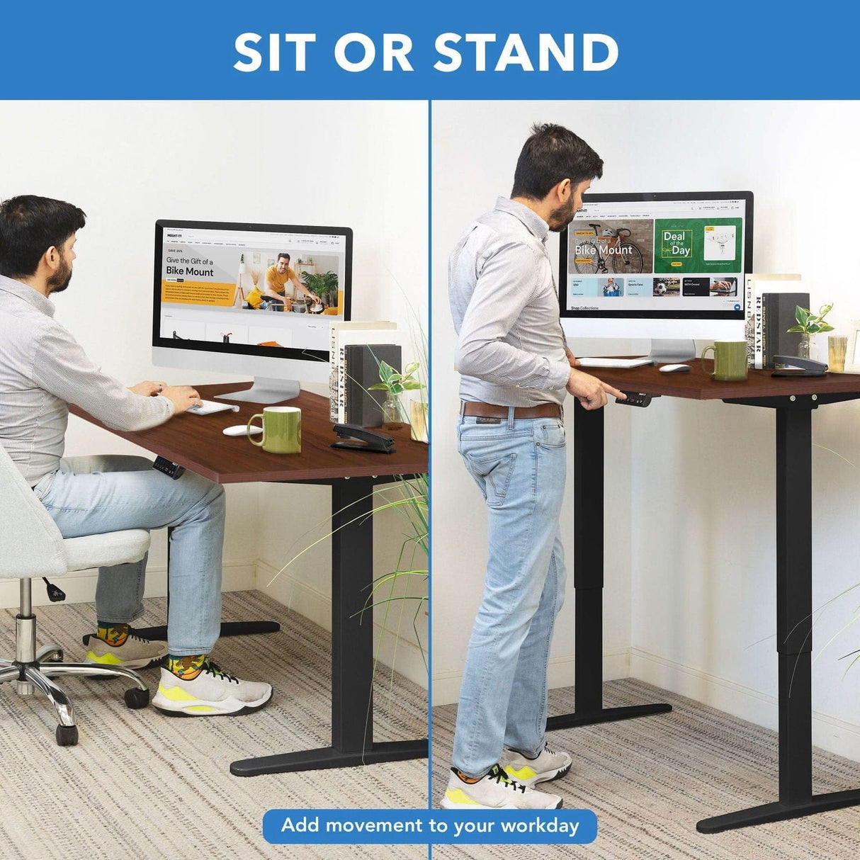 Dual Motor Electric Standing Desk with 55" Tabletop - Black Base Standing Desk - Dual Motor Electric Standing Desk with 55" Tabletop - Black Base - Mount-It! -