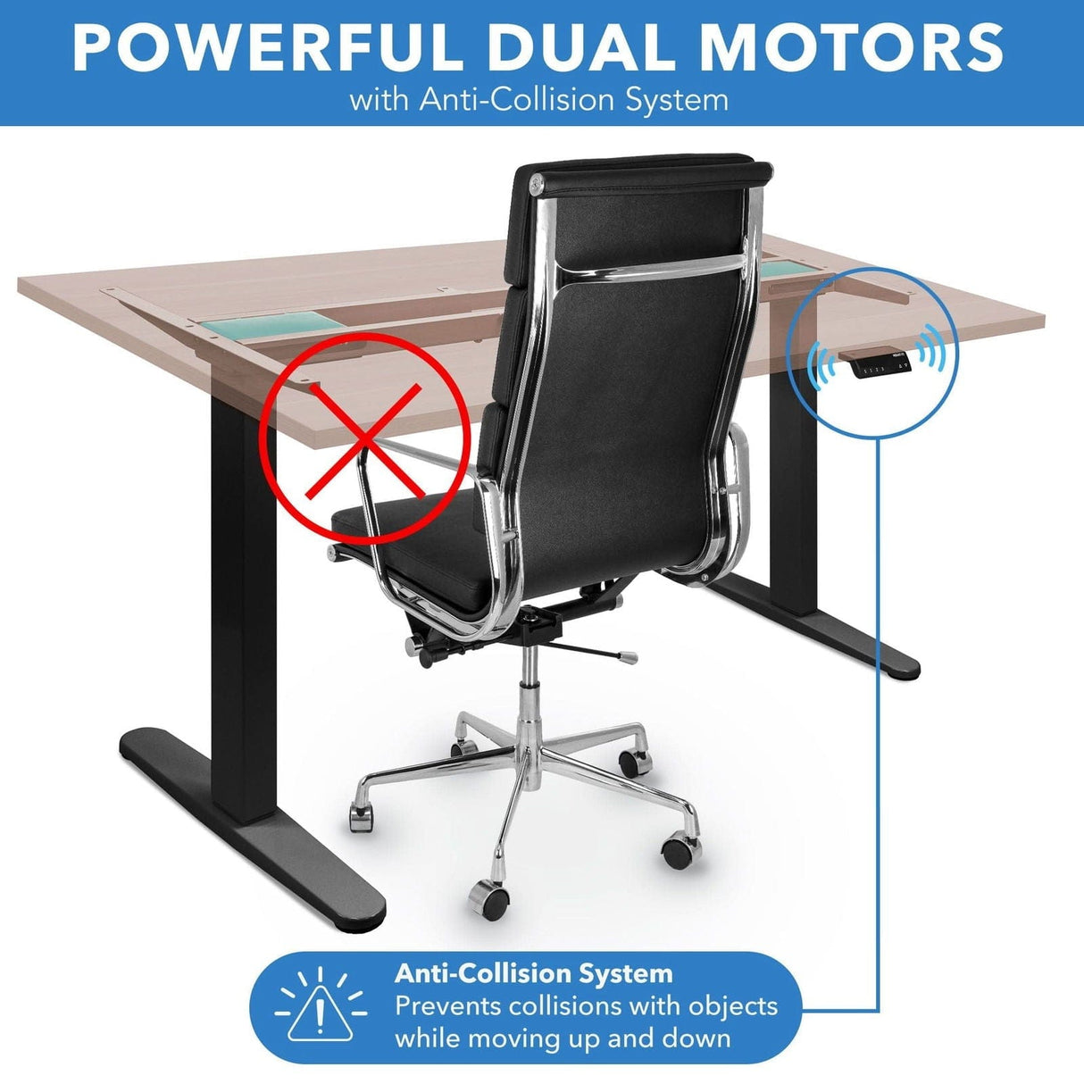 Dual Motor Electric Standing Desk with 55" Tabletop - Black Base Standing Desk - Dual Motor Electric Standing Desk with 55" Tabletop - Black Base - Mount-It! -