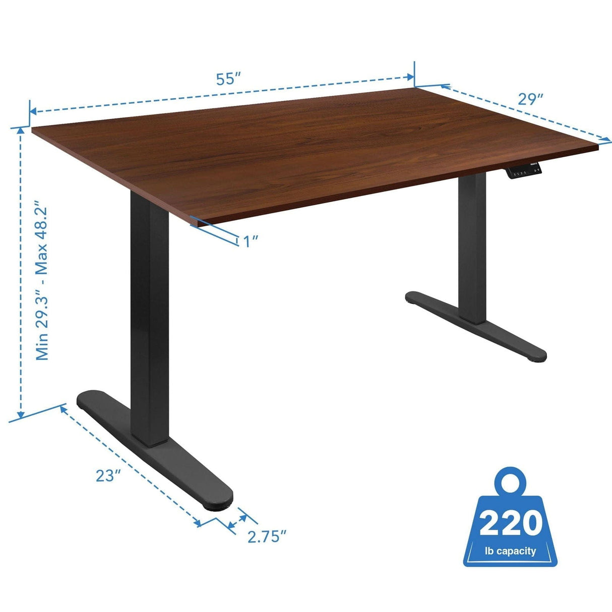 Dual Motor Electric Standing Desk with 55" Tabletop - Black Base Standing Desk - Dual Motor Electric Standing Desk with 55" Tabletop - Black Base - Mount-It! -