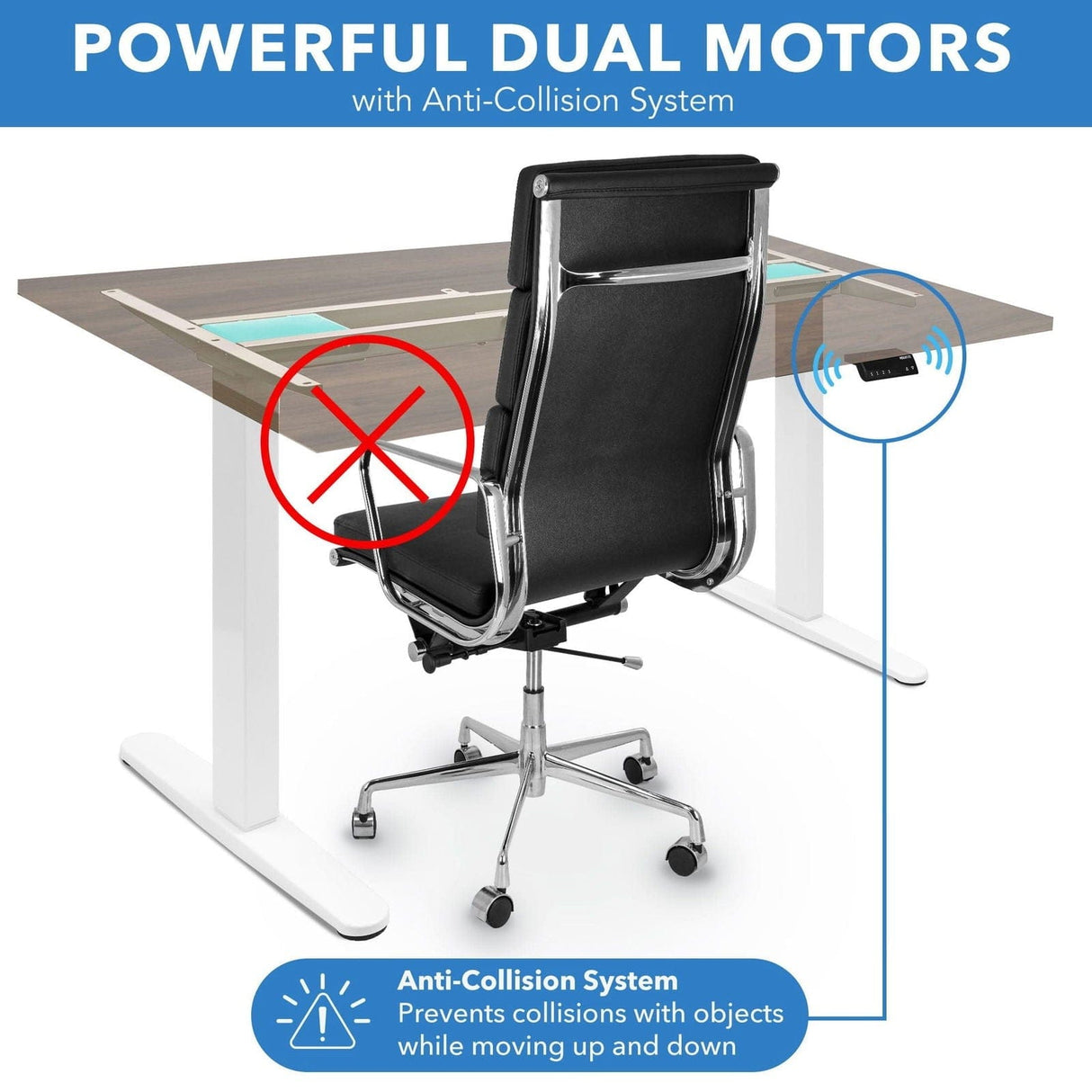 Dual Motor Electric Standing Desk with 55" Tabletop - White Base Standing Desk - Dual Motor Electric Standing Desk with 55" Tabletop - White Base - Mount-It! -