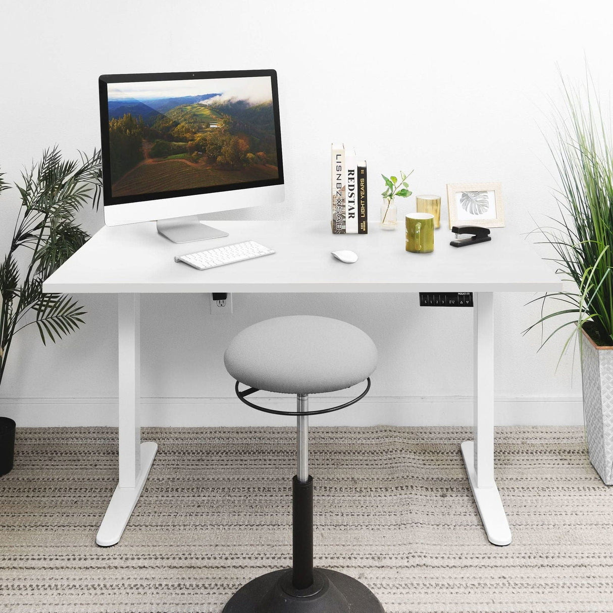Dual Motor Electric Standing Desk with 55" Tabletop - White Base Standing Desk - Dual Motor Electric Standing Desk with 55" Tabletop - White Base - Mount-It! -