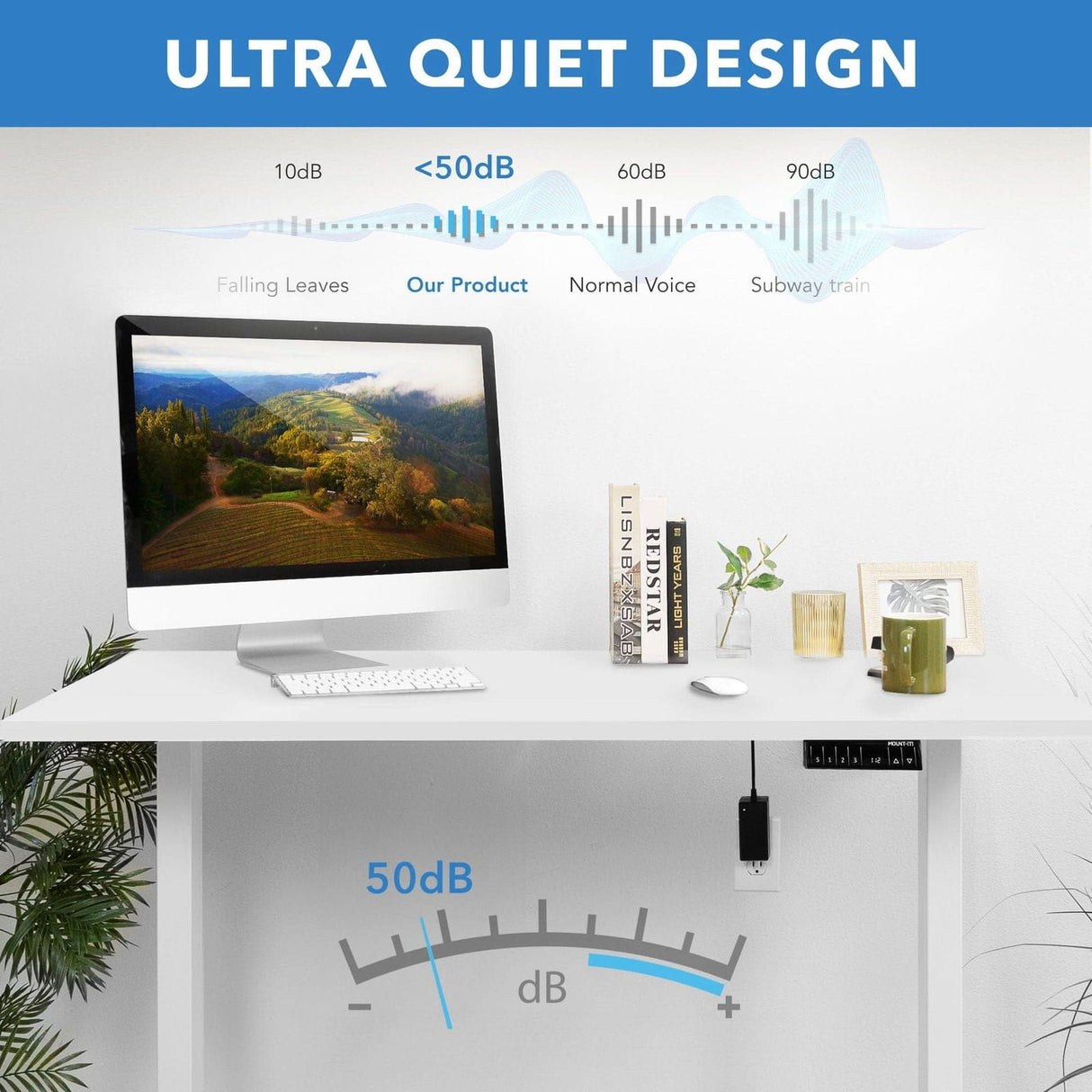 Dual Motor Electric Standing Desk with 55" Tabletop - White Base Standing Desk - Dual Motor Electric Standing Desk with 55" Tabletop - White Base - Mount-It! -