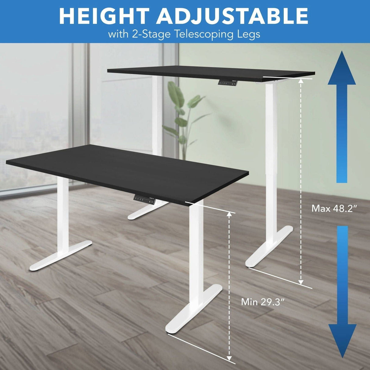 Dual Motor Electric Standing Desk with 55" Tabletop - White Base Standing Desk - Dual Motor Electric Standing Desk with 55" Tabletop - White Base - Mount-It! -