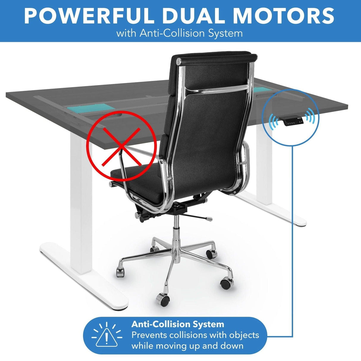 Dual Motor Electric Standing Desk with 55" Tabletop - White Base Standing Desk - Dual Motor Electric Standing Desk with 55" Tabletop - White Base - Mount-It! -