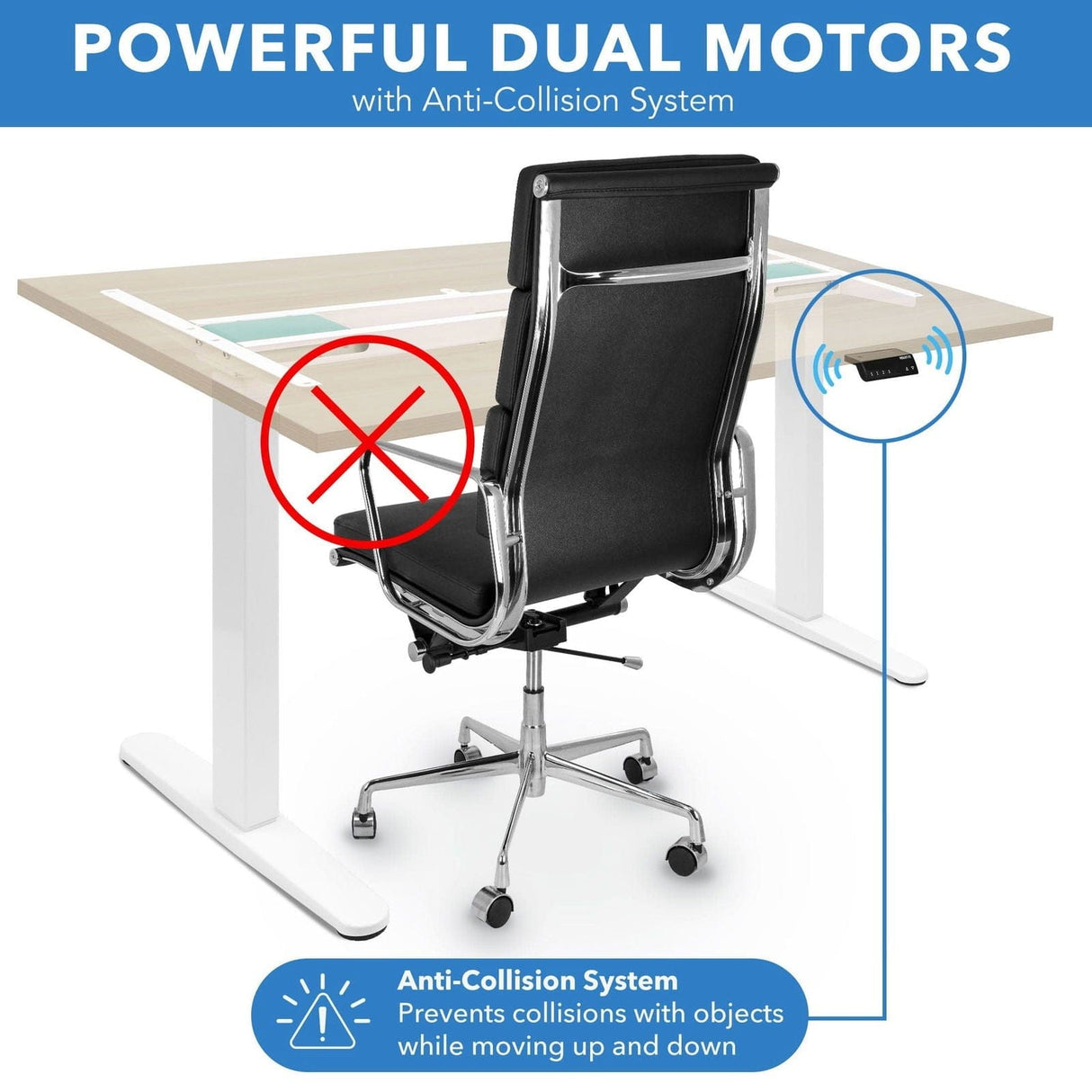 Dual Motor Electric Standing Desk with 55" Tabletop - White Base Standing Desk - Dual Motor Electric Standing Desk with 55" Tabletop - White Base - Mount-It! -