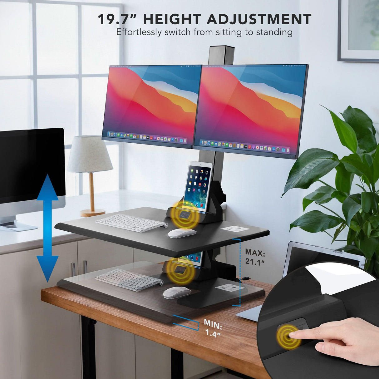 Desk Converters - Electric Sit-Stand Desk Converter for 2 Monitors - Mount-It! -