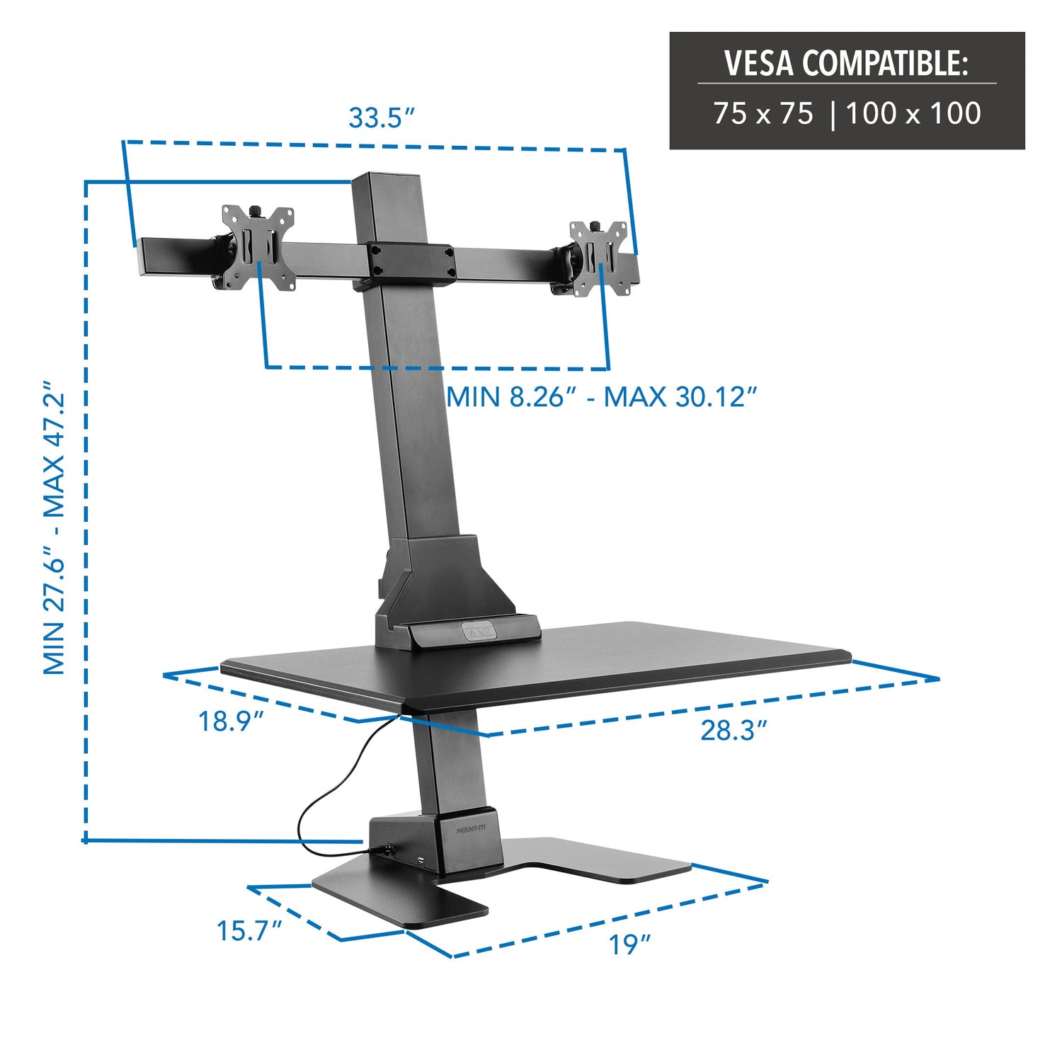 Desk Converters - Electric Sit-Stand Desk Converter for 2 Monitors - Mount-It! -