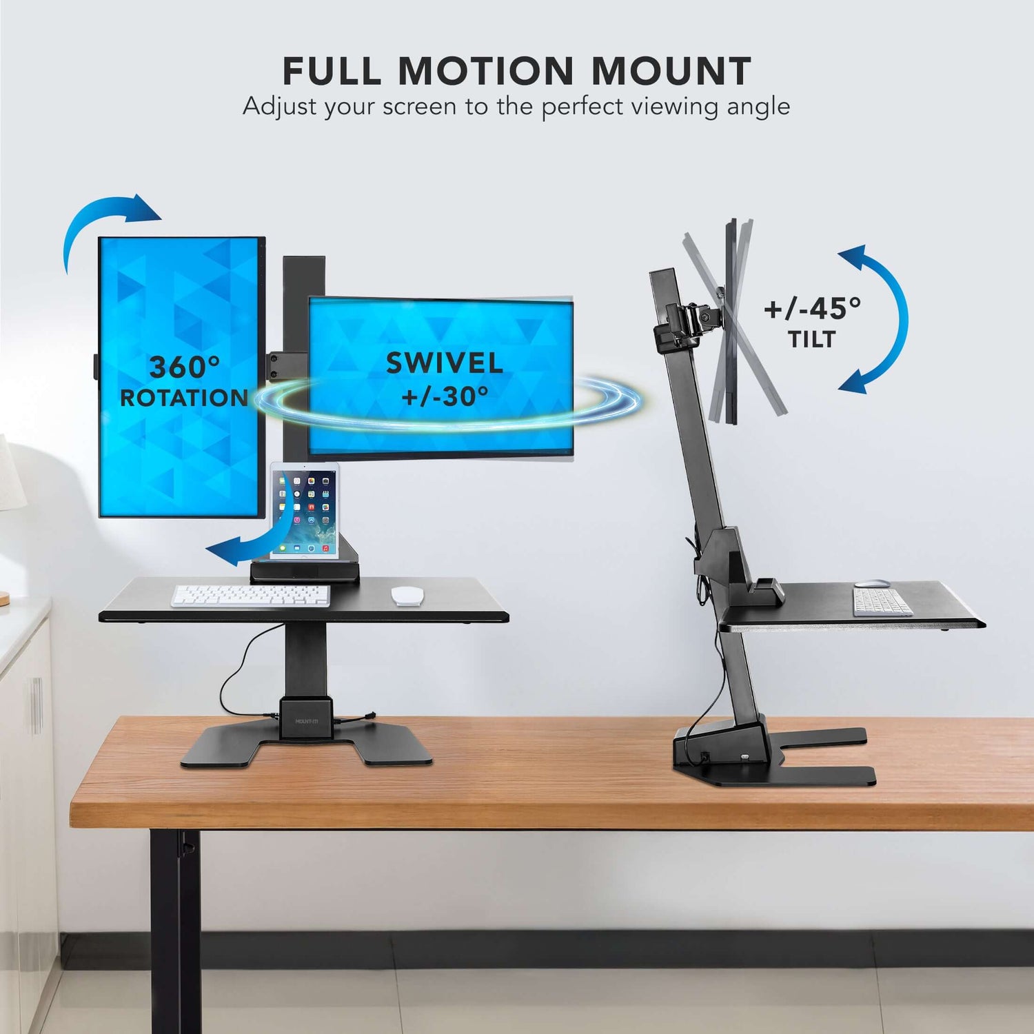 Desk Converters - Electric Sit-Stand Desk Converter for 2 Monitors - Mount-It! -