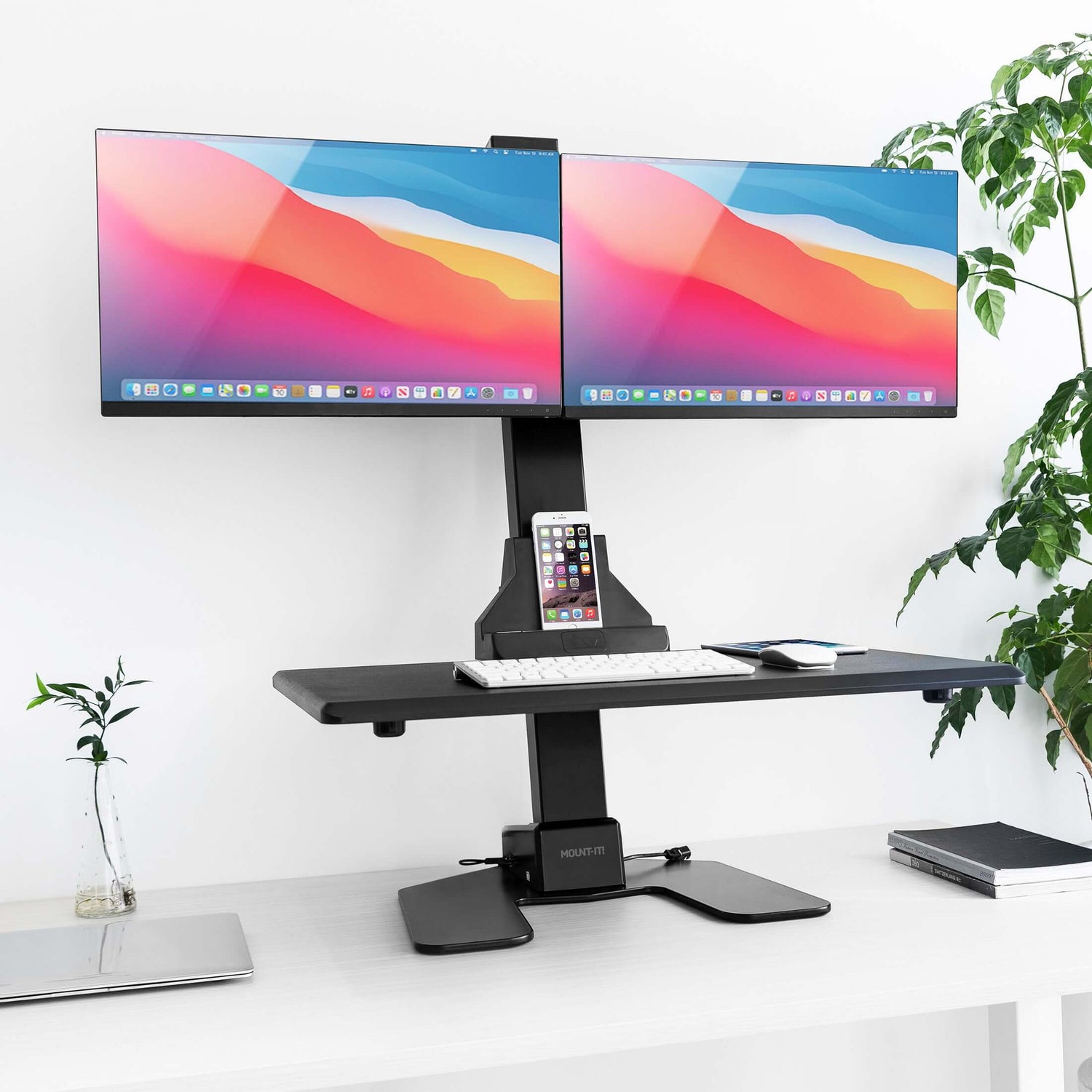 Desk Converters - Electric Sit-Stand Desk Converter for 2 Monitors - Mount-It! -