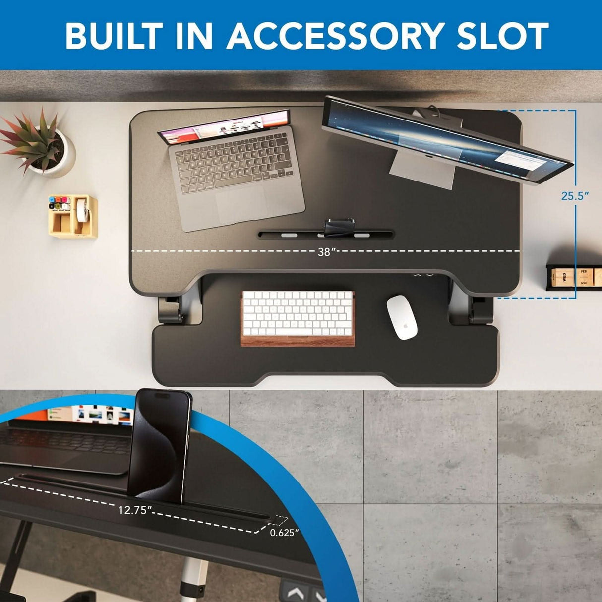 Desk Converters - Electric Standing Desk Converter with 38" Desktop - Mount-It! -