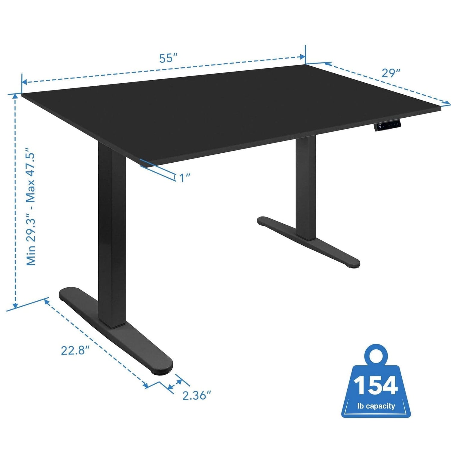Standing Desk - Electric Standing Desk with 55" Tabletop - Black Base - Mount-It! -