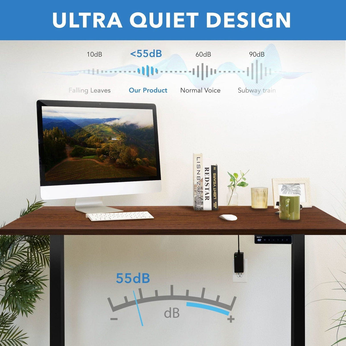 Electric Standing Desk with 55" Tabletop - Black Base Standing Desk - Electric Standing Desk with 55" Tabletop - Black Base - Mount-It! -