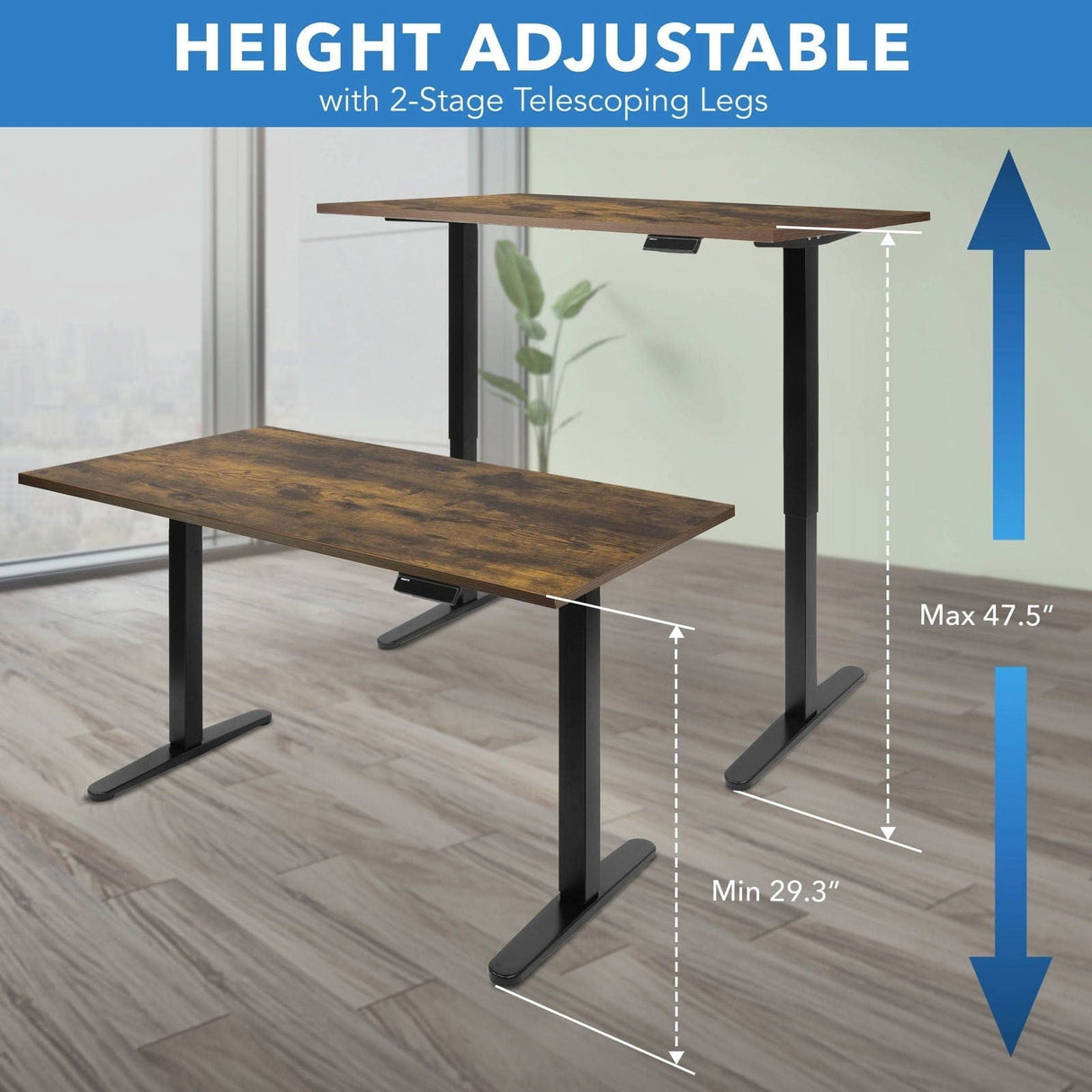 Electric Standing Desk with 55" Tabletop - Black Base Standing Desk - Electric Standing Desk with 55" Tabletop - Black Base - Mount-It! -