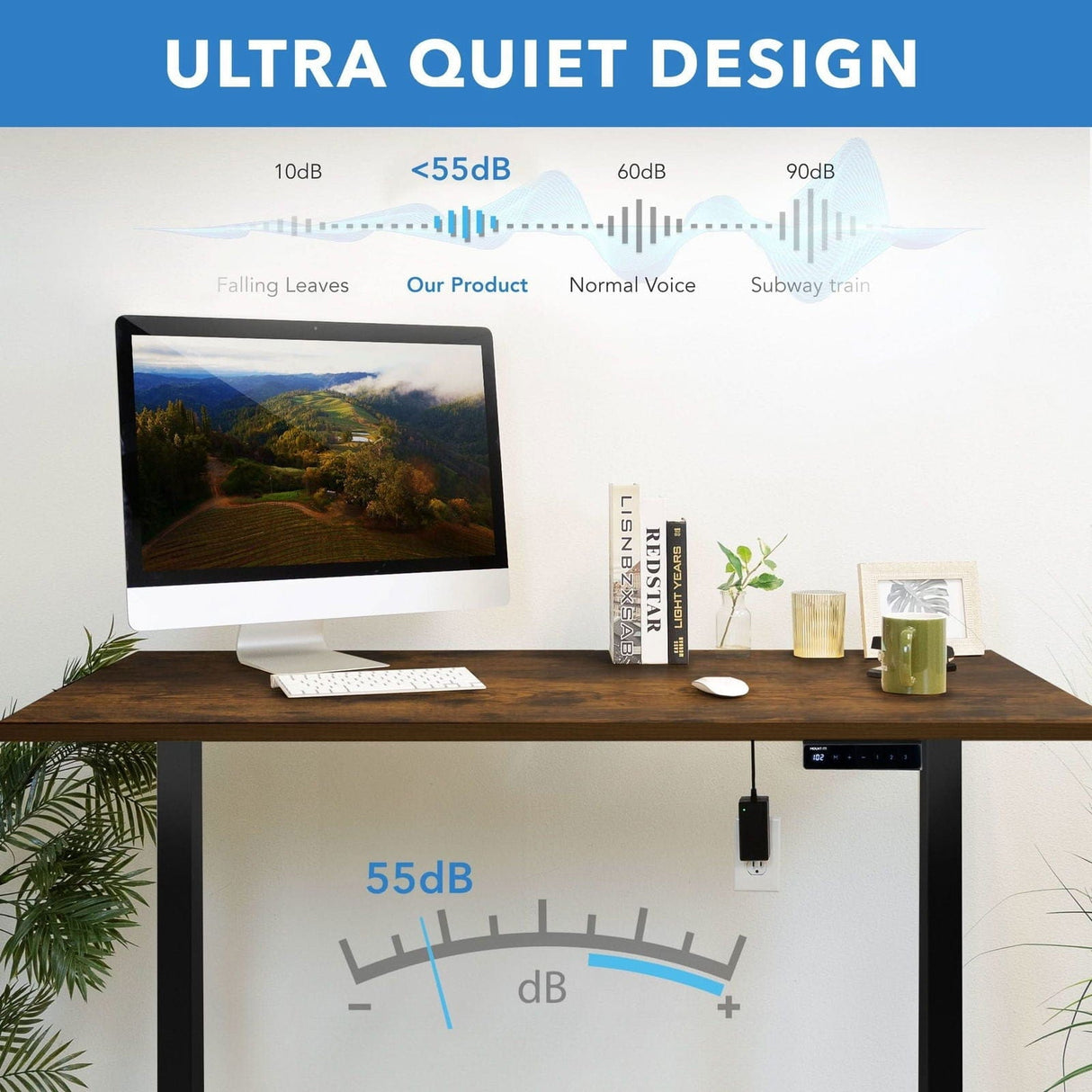 Electric Standing Desk with 55" Tabletop - Black Base Standing Desk - Electric Standing Desk with 55" Tabletop - Black Base - Mount-It! -