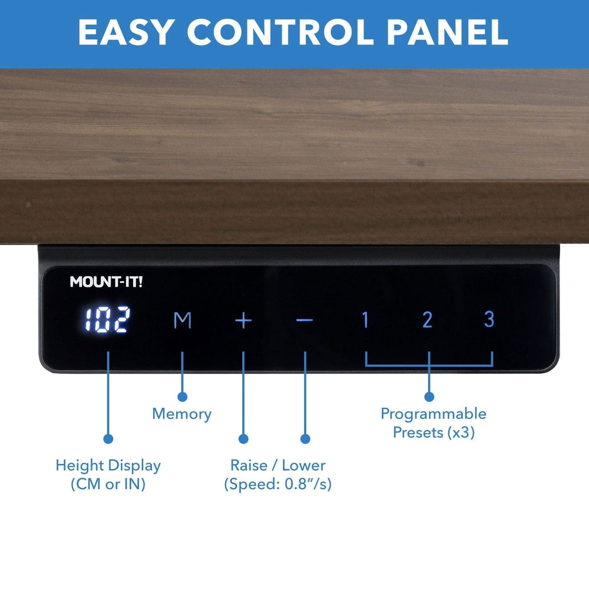 Electric Standing Desk with 55" Tabletop - Black Base Standing Desk - Electric Standing Desk with 55" Tabletop - Black Base - Mount-It! -