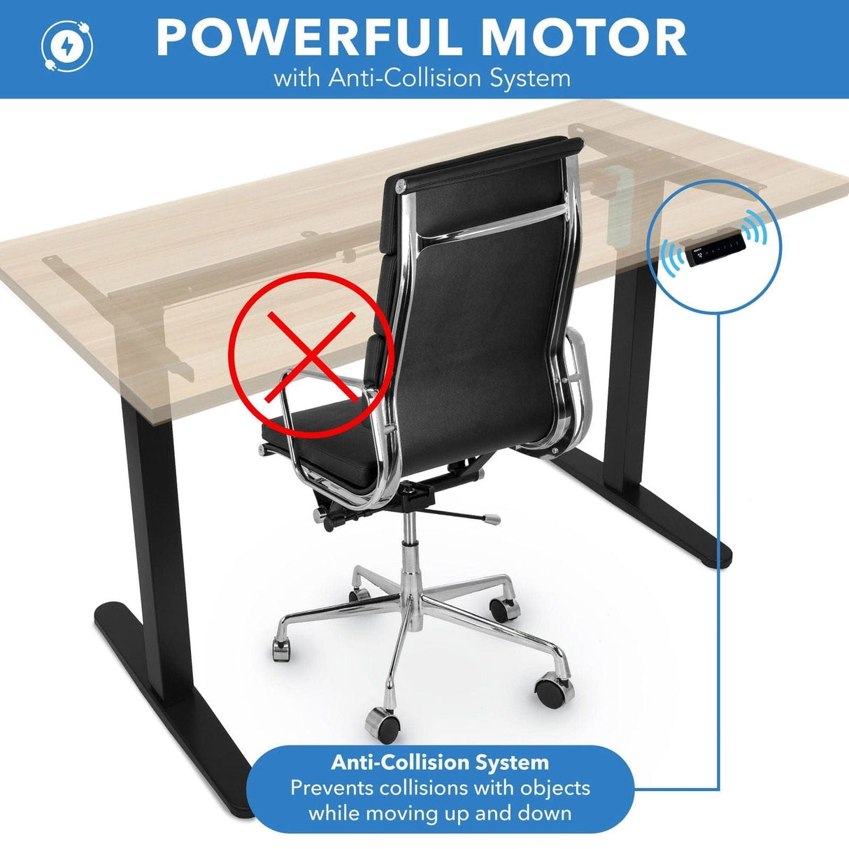 Electric Standing Desk with 55" Tabletop - Black Base Standing Desk - Electric Standing Desk with 55" Tabletop - Black Base - Mount-It! -