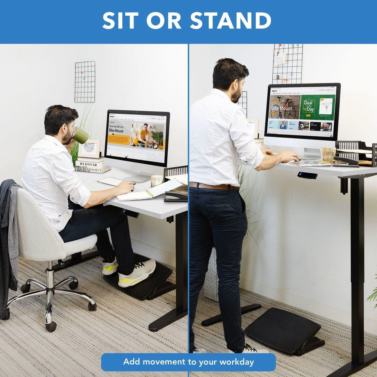 Electric Standing Desk with 55" Tabletop - Black Base Standing Desk - Electric Standing Desk with 55" Tabletop - Black Base - Mount-It! -