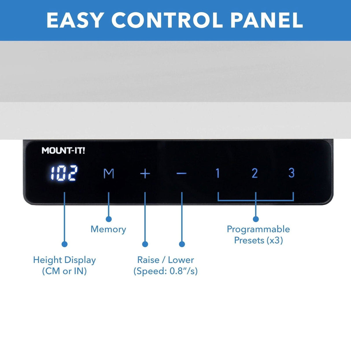Electric Standing Desk with 55" Tabletop - Black Base Standing Desk - Electric Standing Desk with 55" Tabletop - Black Base - Mount-It! -