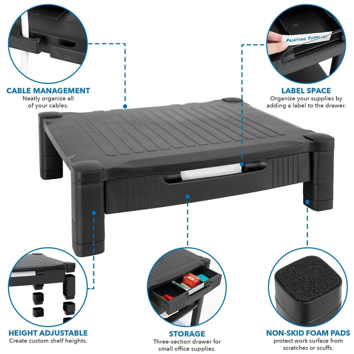 Ergonomic, Adjustable Printer, Monitor, & Laptop Stand Monitor Risers - Ergonomic, Adjustable Printer, Monitor, & Laptop Stand - Mount-It! - MI-7853A