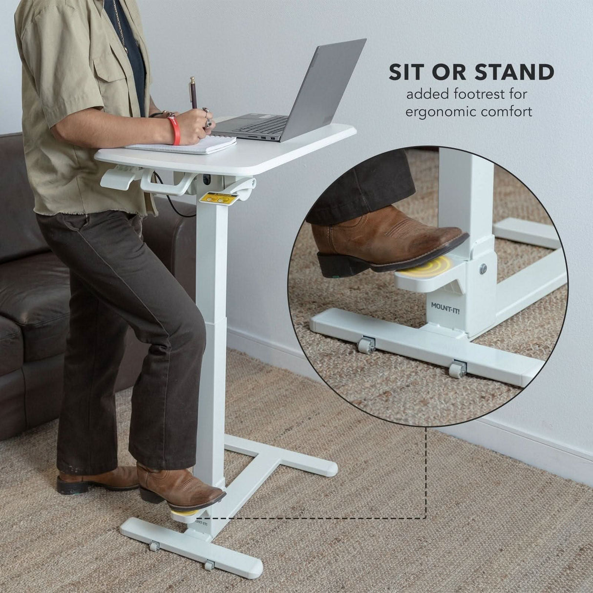Mobile Standing Desk - Foldable Rolling Overbed Table - MI-8046 Sit or stand with foot rest