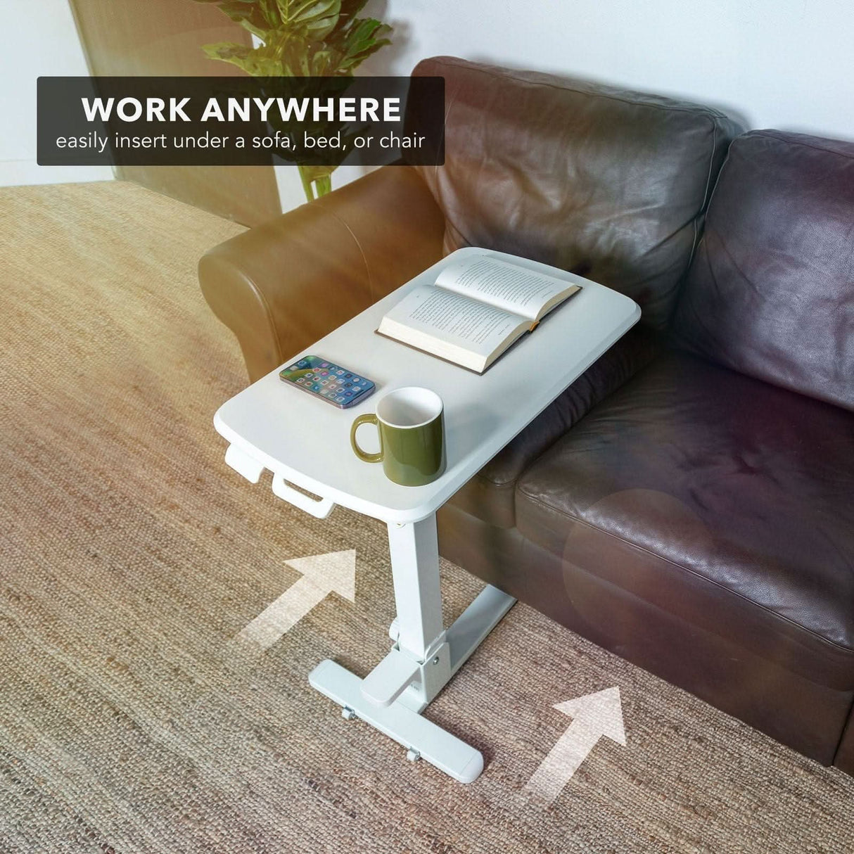Mobile Standing Desk - Foldable Rolling Overbed Table - MI-8046 with sofa