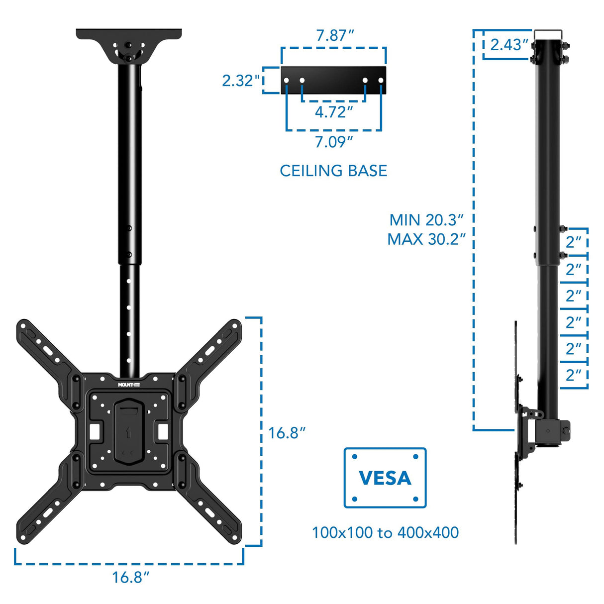 TV Mount - Full Motion Height Adjustable Ceiling TV Mount - Mount-It! - MI-511