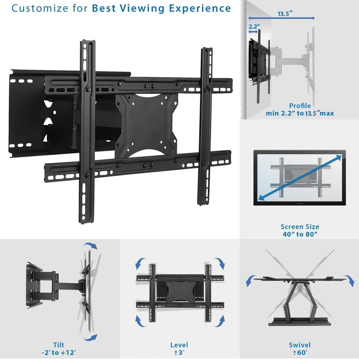 Full Motion Large TV Wall Mount with Extension TV Mount - Full Motion Large TV Wall Mount with Extension - Mount-It! - MI-385