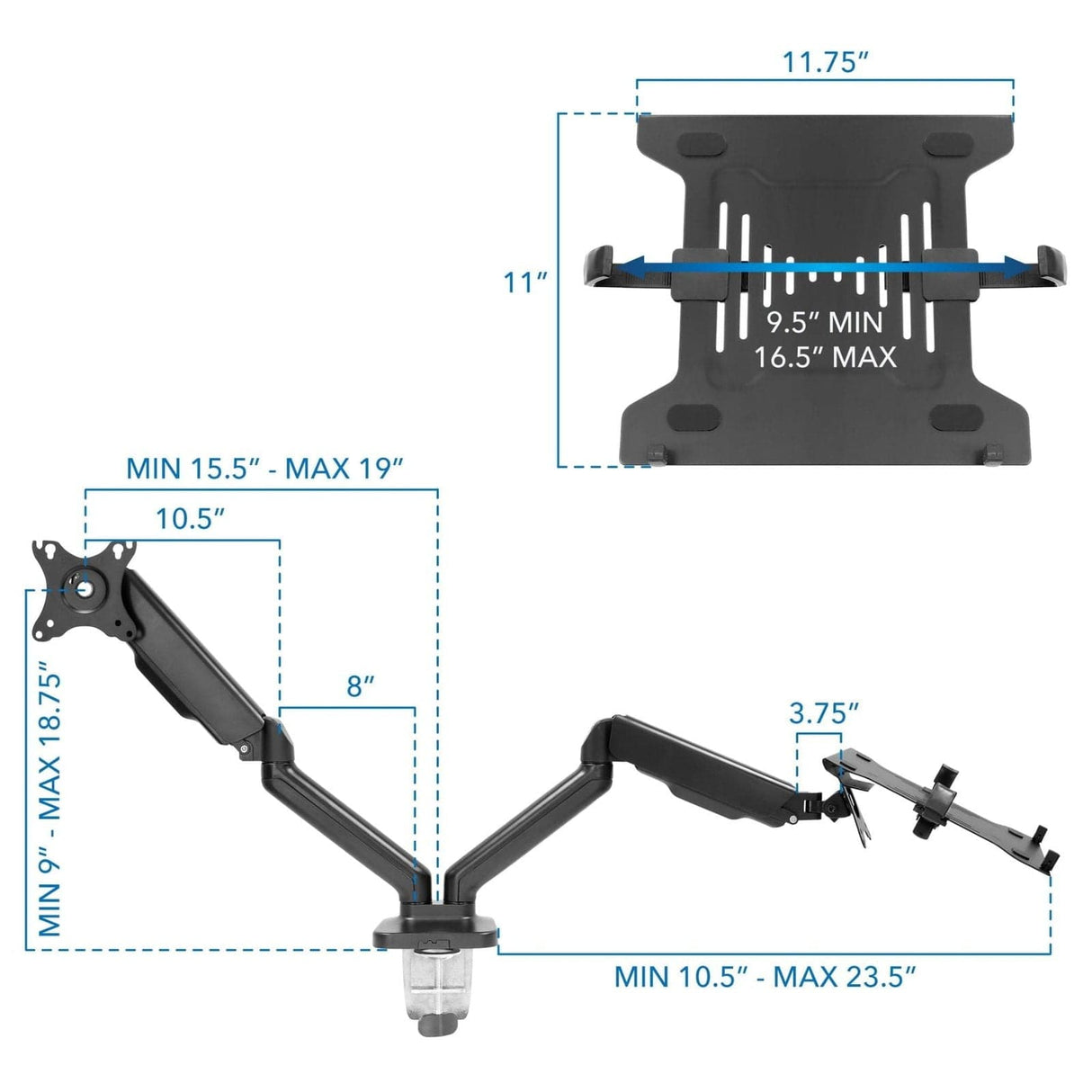 Full Motion Monitor and Laptop Mount Laptop Mount - Full Motion Monitor and Laptop Mount - Mount-It! - MI-6352LTMN