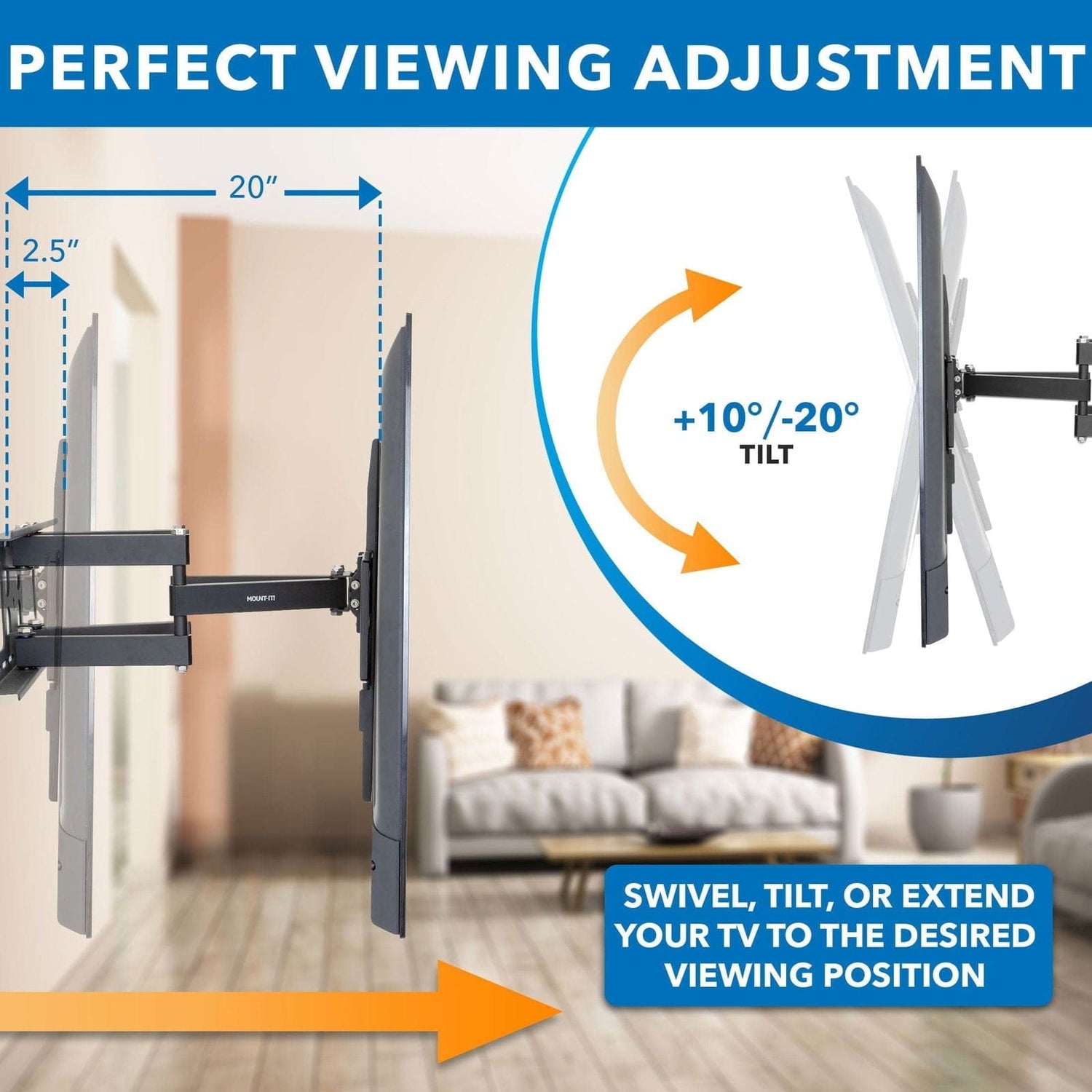 TV Mount - Full Motion Outdoor TV Wall Mount - Mount-It! - MI-396