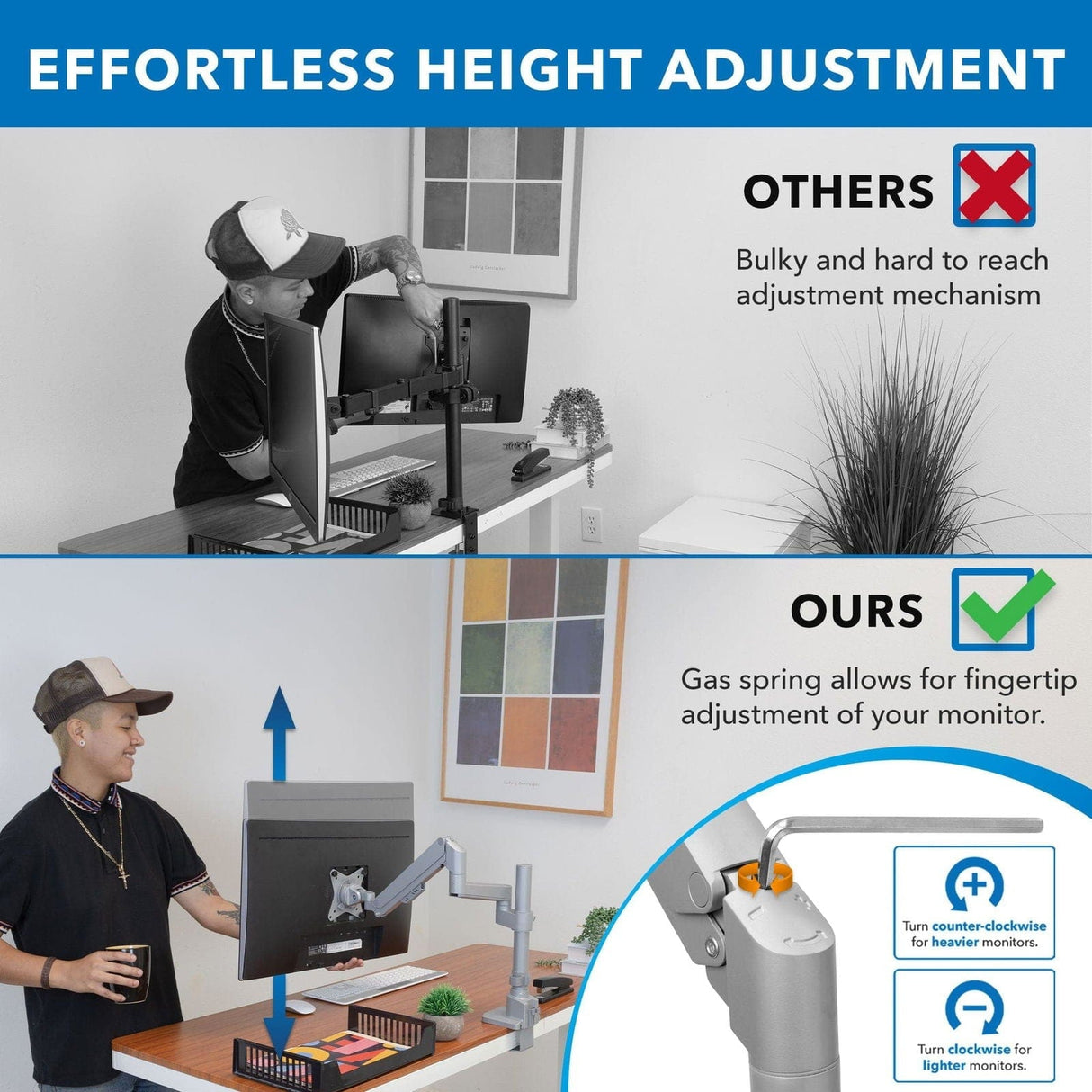 Full Motion Single Monitor Desk Mount, Height Adjustable with Gas Spring Arm Monitor Mount - Full Motion Single Monitor Desk Mount, Height Adjustable with Gas Spring Arm - Mount-It! - MI-6771